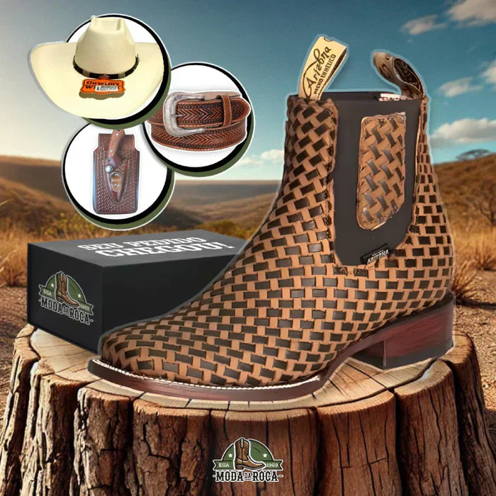 Bota Snake Couro Robusto Impermeável com Chapéu, Cinto e Faca