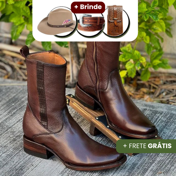 Kit Bota Maverick Masculino com 3 Brindes – Cinto, Chapéu e Carteira