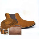 Bota Botina Masculina Chelsea Couro Nobuck Angus + Carteira Cinto Chapéu